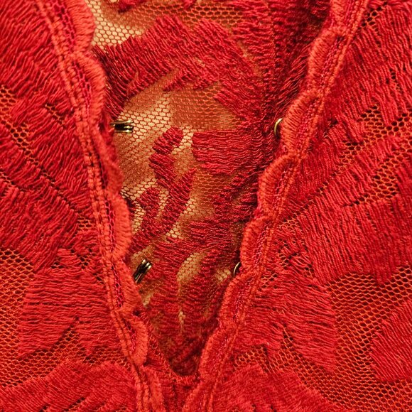 💫NWT Free People Red Floral Sheer Lace Sleeveless A-Line Mini Dress Size 0 - Picture 13 of 16